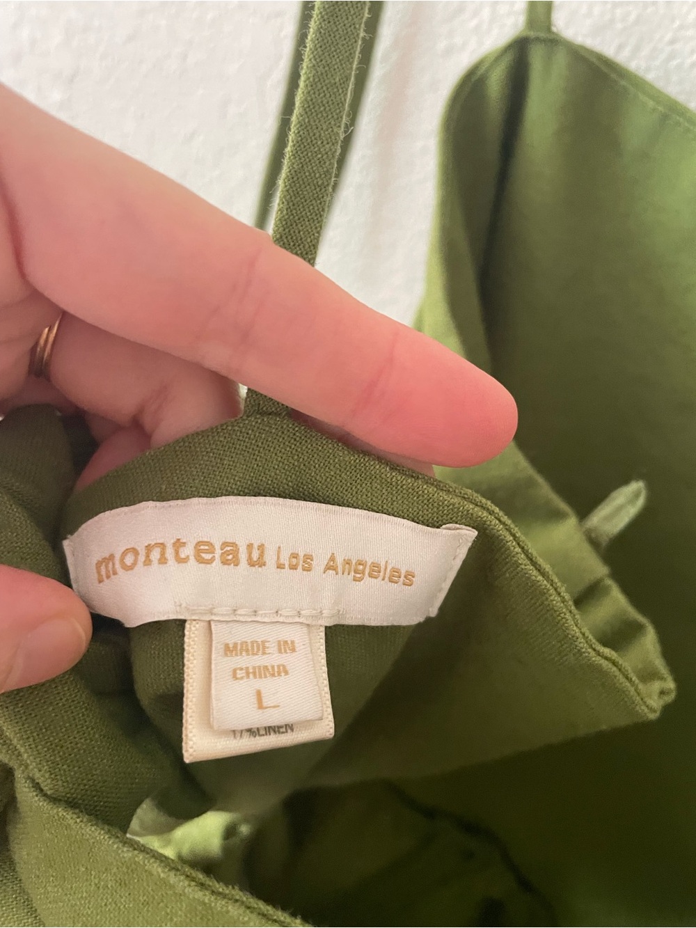 Monteau Los Angeles Women’s Green Wide Leg Tie Back Cropped Linen Jumpsuit SZ S - Picture 10 of 12